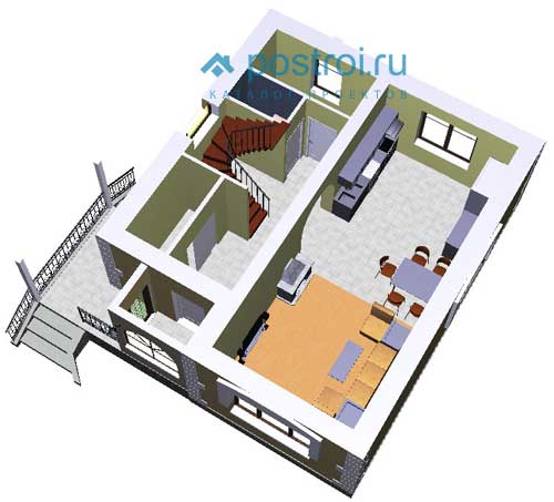 Трехмерный первый этаж проекта L-115-1P